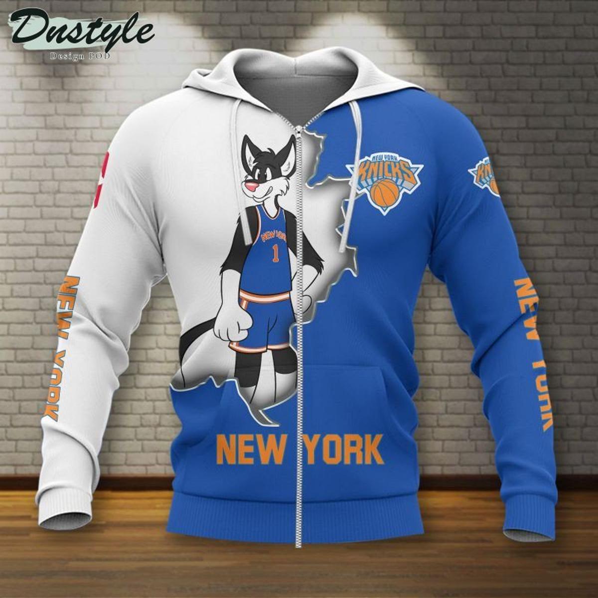 New York Knicks Custom Name Number Gray Orange Skull Zip Hoodie Gift For Fans