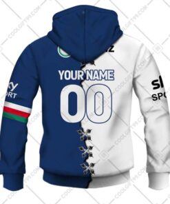 New Zealand Warriors Custom Name Number Mix Jersey Blue White Zip Up Hoodie 2