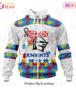 Newcastle Knights Custom Name Number Autism Awareness Zip Hoodie Funny Gift For Fans