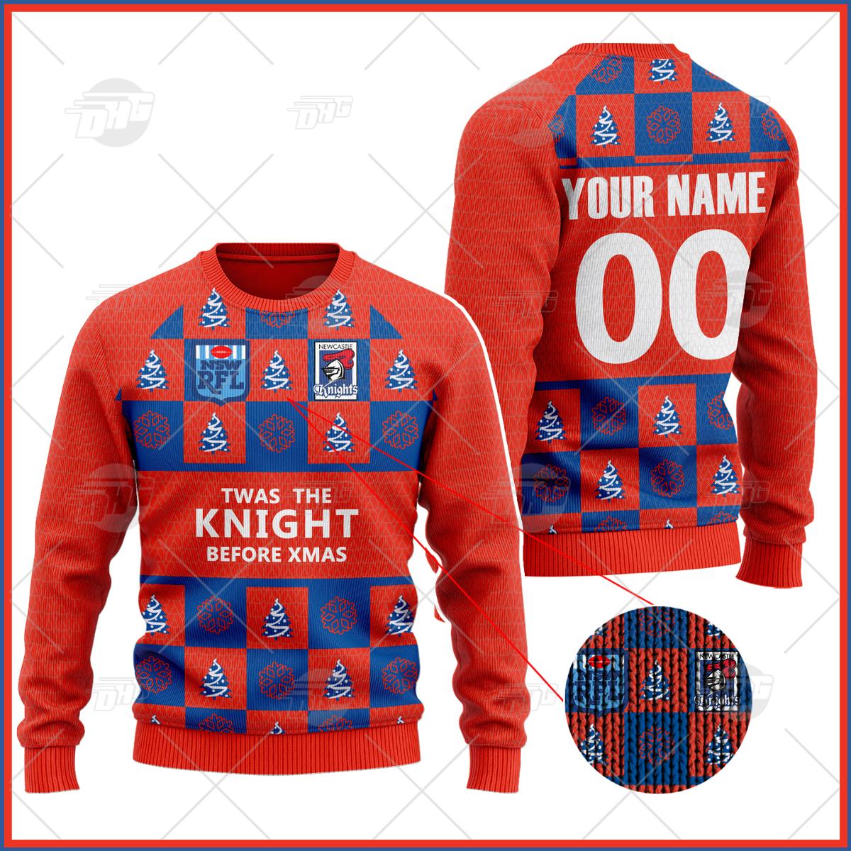 Newcastle Knights Custom Name Number Christmas Vintage Ugly Sweater Gift
