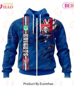 Newcastle Knights Custom Name Number Flag Scratch Zip Hoodie Best Gift For Fans