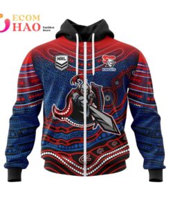 Newcastle Knights Custom Name Number Indigenous Mascot Zip Hoodie Gift For Fans