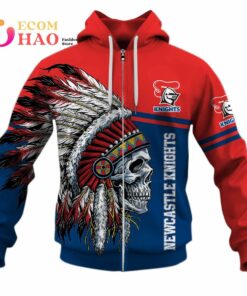 Newcastle Knights Custom Name Number Native Skull Zip Hoodie Funny Gift For Fans