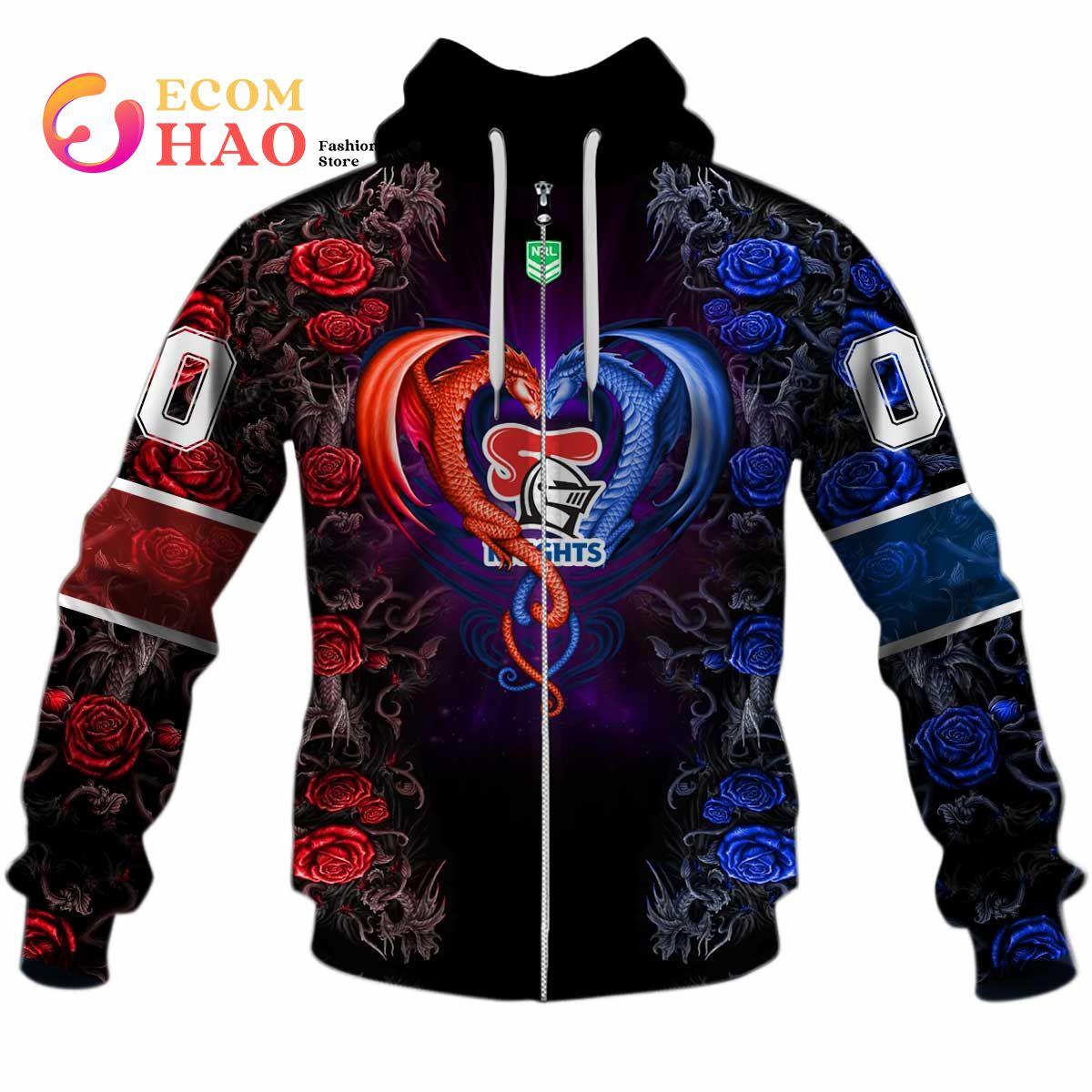 Newcastle Knights Custom Name Number Armor Zip Hoodie Gifts For Lovers