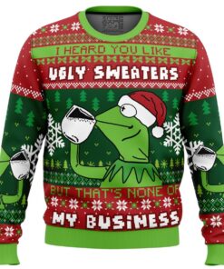 None Of My Business Kermit The Frog Ugly Christmas Sweater Gift 1