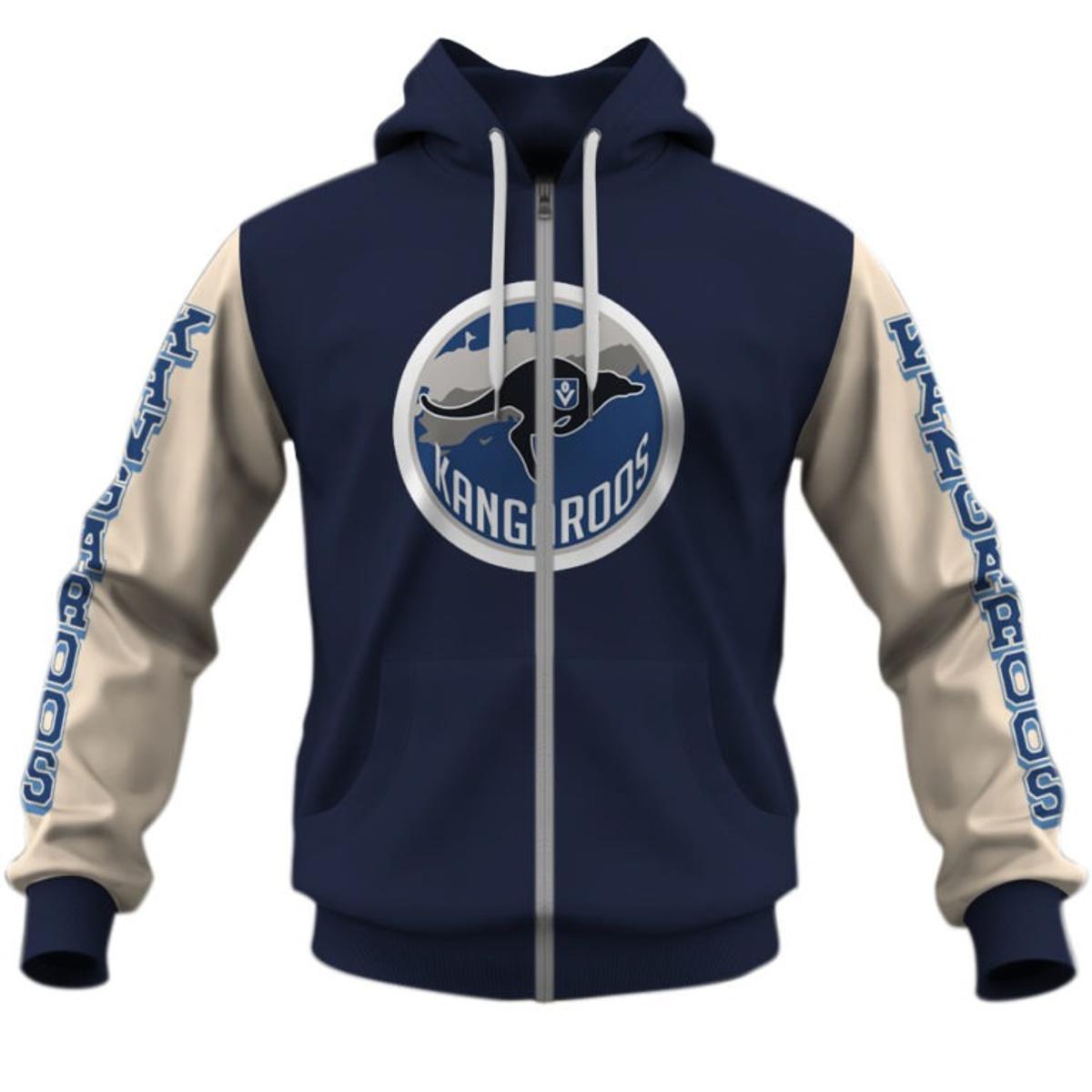 North Melbourne Kangaroos Custom Name Number Home Guernsy Blue Best Zip Hoodie