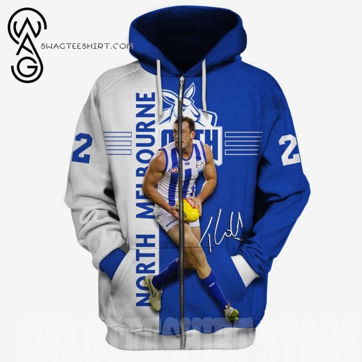 North Melbourne Kangaroos Wayne Carey Blue And White Zip Hoodie