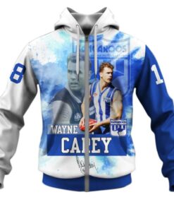 North Melbourne Kangaroos Wayne Carey Blue And White Zip Hoodie