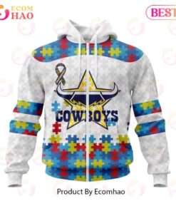 North Queensland Cowboys Custom Name Number Autism Awareness Zip Hoodie Gifts For Lovers