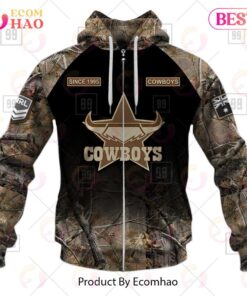 North Queensland Cowboys Custom Name Number Camo Zip Hoodie Best Gift For Fans