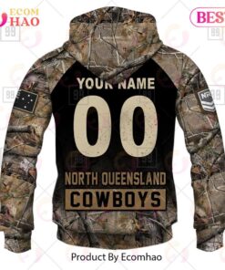 North Queensland Cowboys Custom Name Number Camo Zip Hoodie Best Gift For Fans