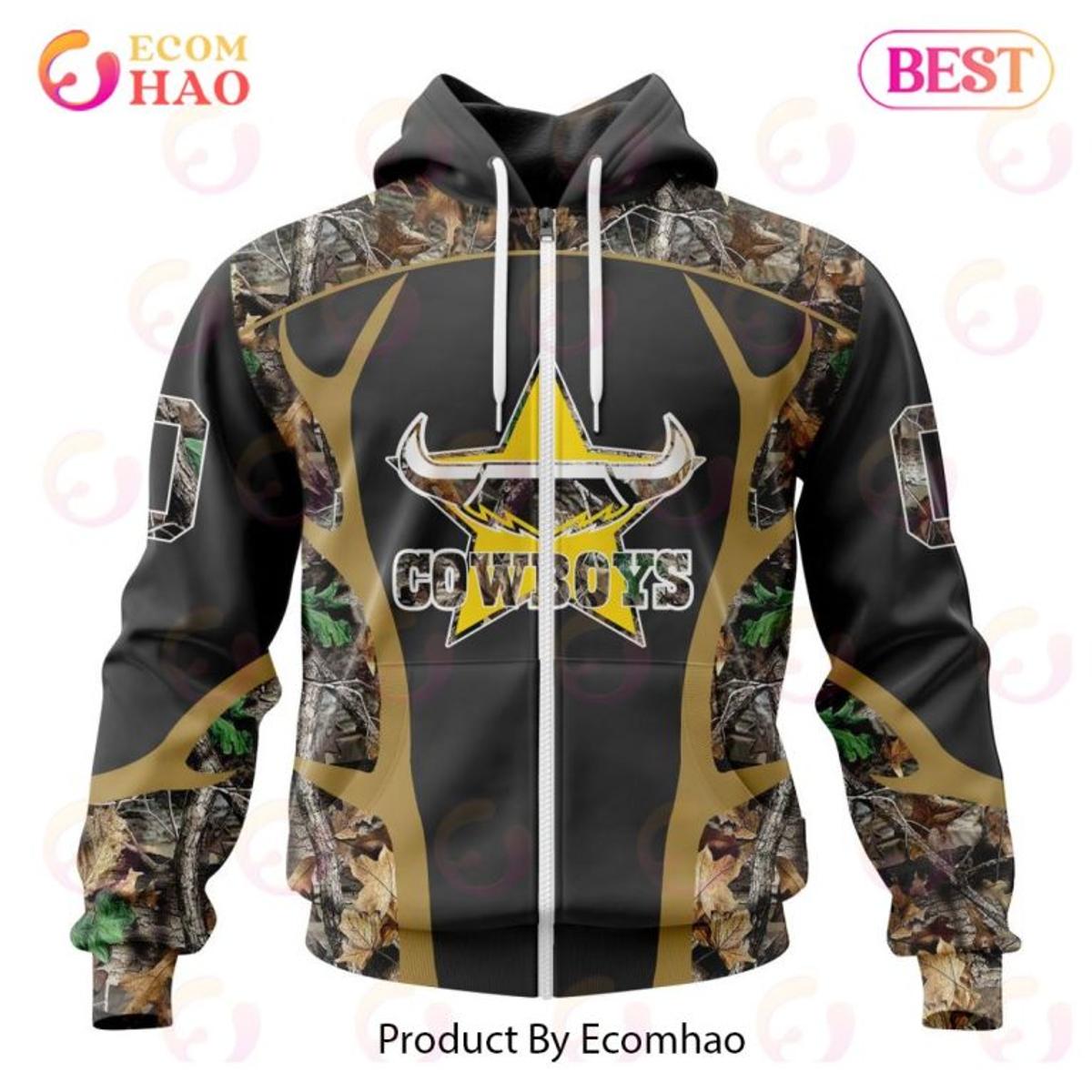 North Queensland Cowboys Custom Name Number Camo Zip Hoodie Best Gift For Fans