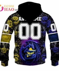 North Queensland Cowboys Custom Name Number Rose Dragon Zip Up Hoodie Gift For Fans 2