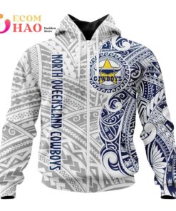 North Queensland Cowboys Custom Name Polynesian Zip Up Hoodie Best Gift For Fans 1