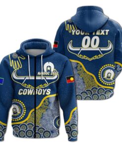 North Queensland Cowboys Custom Text Number Naidoc Aboriginal Zip Up Hoodie Gift For Fans 1