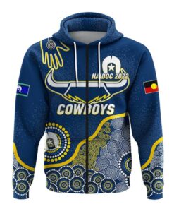 North Queensland Cowboys Custom Text Number Naidoc Aboriginal Zip Up Hoodie Gift For Fans 2