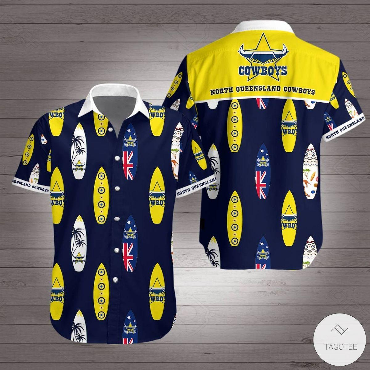 Nrl North Queensland Cowboys Summer Leaves Patterns Hawaiian Shirt Size From S To 5xl