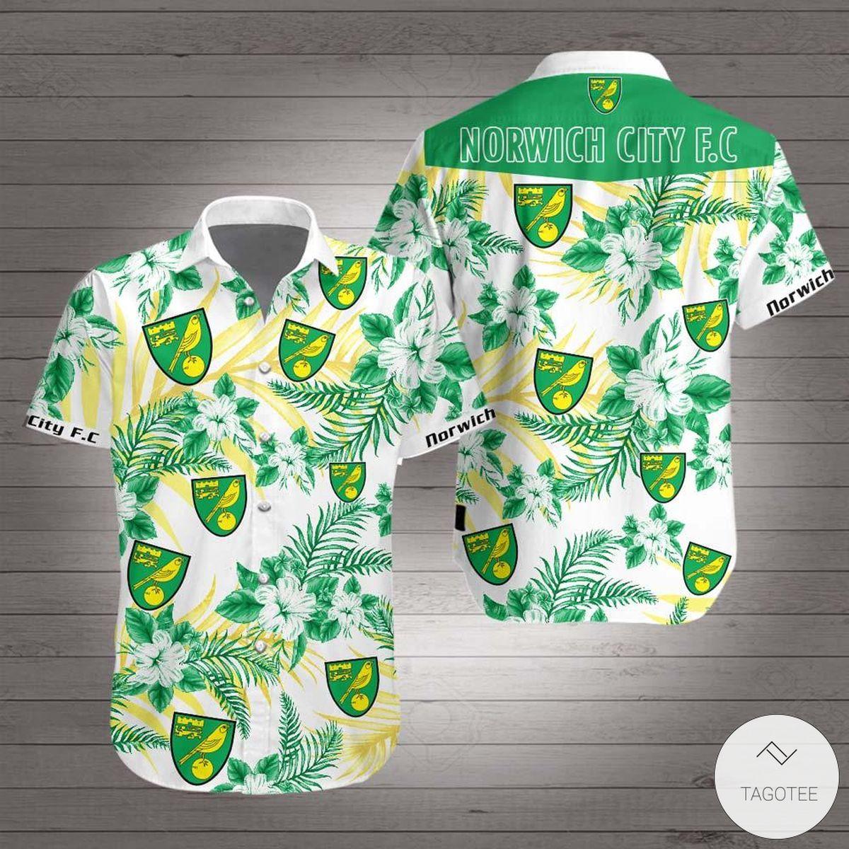 Norwich City Fc Logo Patterns Green Yellow Coconut Island Aloha Shirt