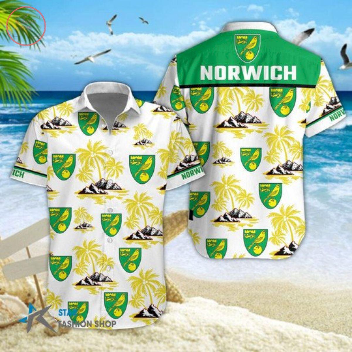 Norwich City Fc White Green Coconut Island Tropical Hawaiian Shirt For Men Women