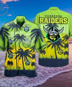 Nrl Canberra Raiders Palm Trees Green Yellow Tropical Aloha Shirt Best Hawaiian Outfit For Fans