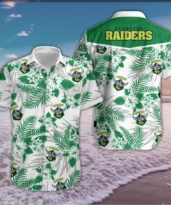 Nrl Canberra Raiders White Green Hibiscus Floral Aloha Shirt For Women Men Fans