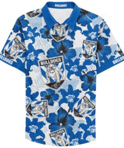 Nrl Canterbury bankstown Bulldogs Blue Yellow Lily Hibicus Patterns Custom Text Hawaiian Shirt 1