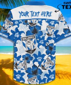 Nrl Canterbury bankstown Bulldogs Blue Yellow Lily Hibicus Patterns Custom Text Hawaiian Shirt 3