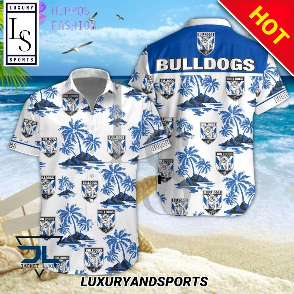 Nrl Canterbury-bankstown Bulldogs Hibicus Leaves White Blue Hawaiian Shirt Gift For Fans