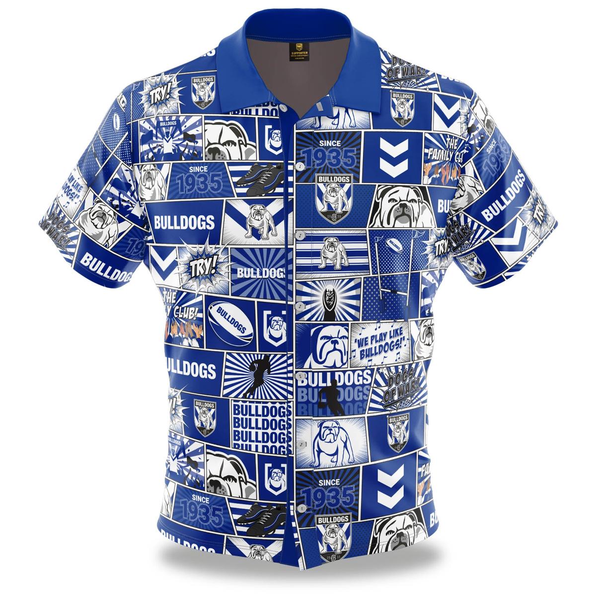 Nrl Canterbury-bankstown Bulldogs Blue Yellow Lily Hibicus Patterns Custom Text Hawaiian Shirt