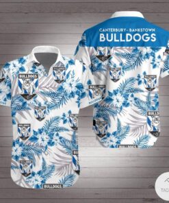 Nrl Canterbury-bankstown Bulldogs Hibicus Leaves White Blue Hawaiian Shirt Gift For Fans