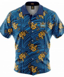 Nrl Gold Coast Titans Blue Yellow Floral Aloha Shirt For Men Women Fans