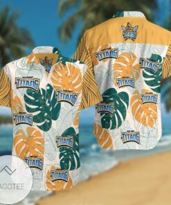 Nrl Gold Coast Titans Blue Yellow Floral Aloha Shirt For Men Women Fans