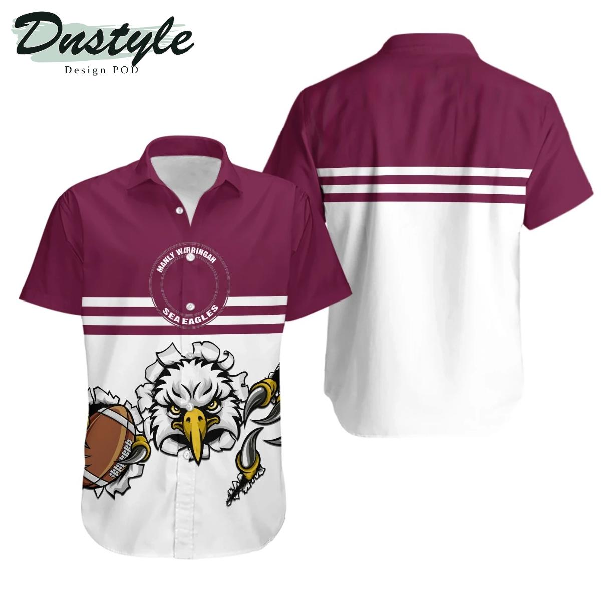 Manly Warringah Sea Eagles Mascot White Dark Purple Aloha Shirt Outfit For Nrl Fans