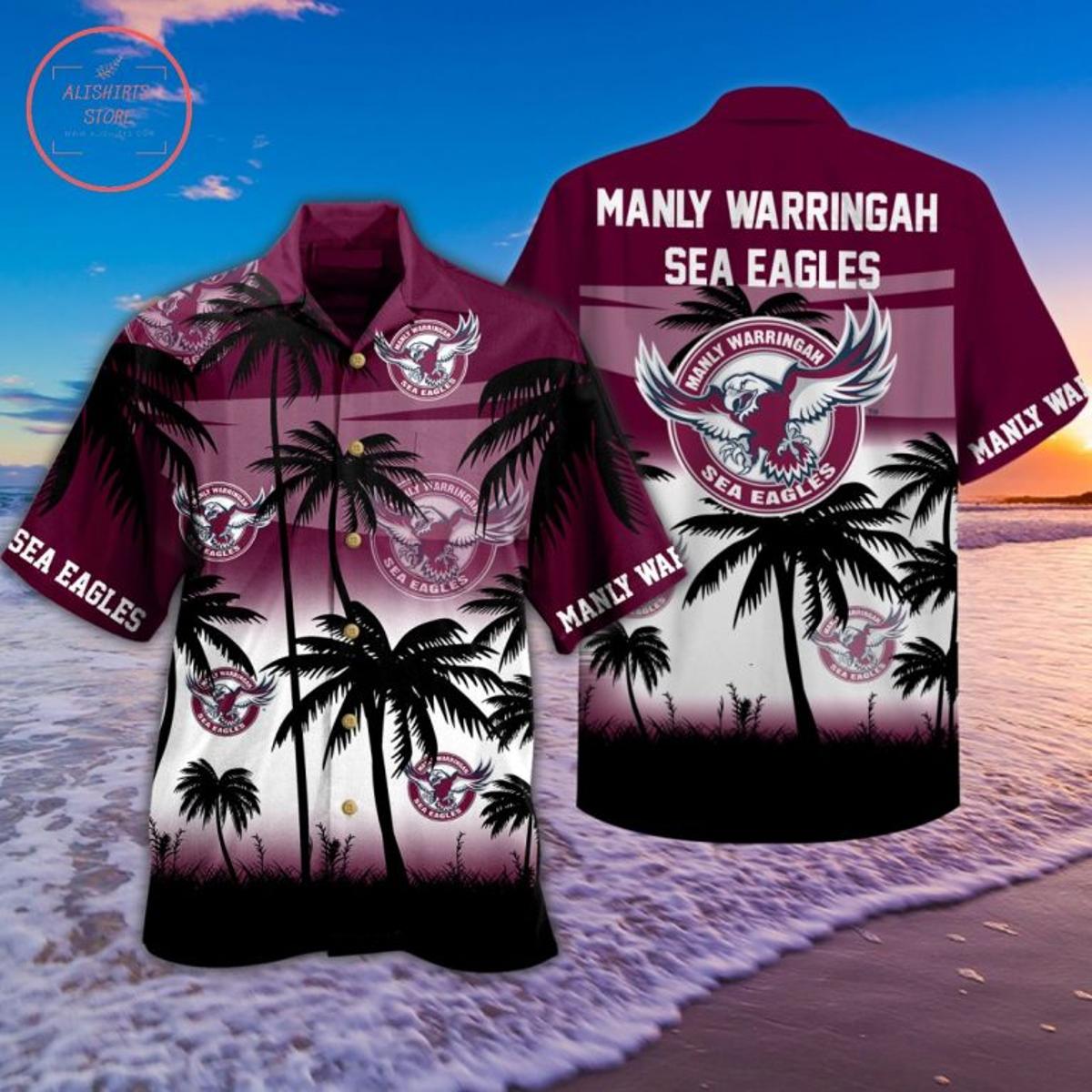 Nrl Manly Warringah Sea Eagles Purple Tropical Hawaiian Shirt Size From S To 5xl