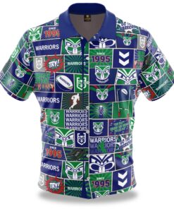 New Zealand Warriors Blue Green Vintage Aloha Shirt Best Outfit For Nrl Fans