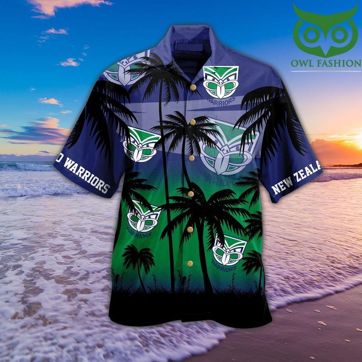 Nrl New Zealand Warriors Logo Palm Trees Patterns Vintage Hawaiian Shirt Gift For Fans