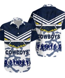 Nrl North Queensland Cowboys Anzac Day Camo Patterns Vintage Hawaiian Shirt Size From S To 5xl