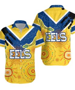 Nrl Parramatta Eels Ethnic Indigenous Style Blue Yellow Hawaiian Shirt Funny Gift For Fans