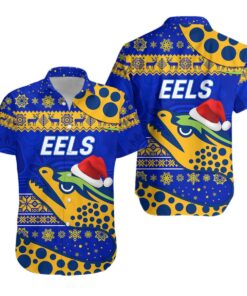Nrl Parramatta Eels Mascot Wearing Hat Christmas Theme Hawaiian Shirt Funny Gift For Fans