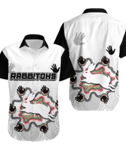 Nrl South Sydney Rabbitohs Aboriginal Hand Black White Vintage Aloha Shirt Funny Gift For Fans
