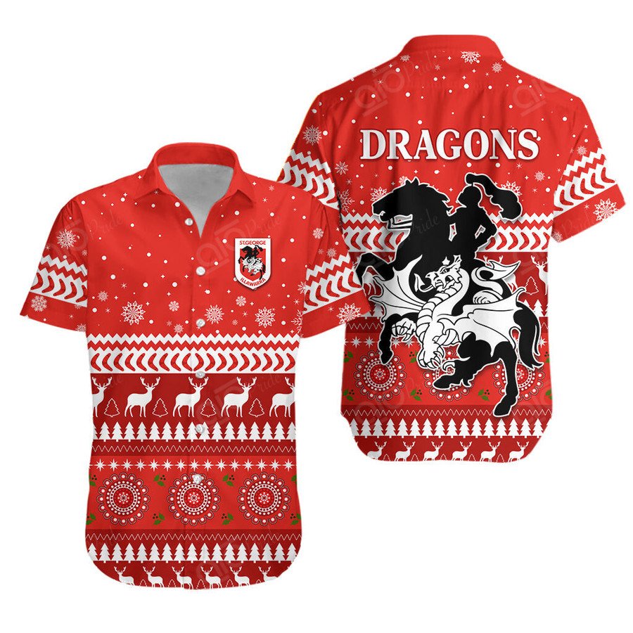 Nrl St. George Illawarra Dragons Christmas Design Black Aloha Shirt Size From S To 5xl