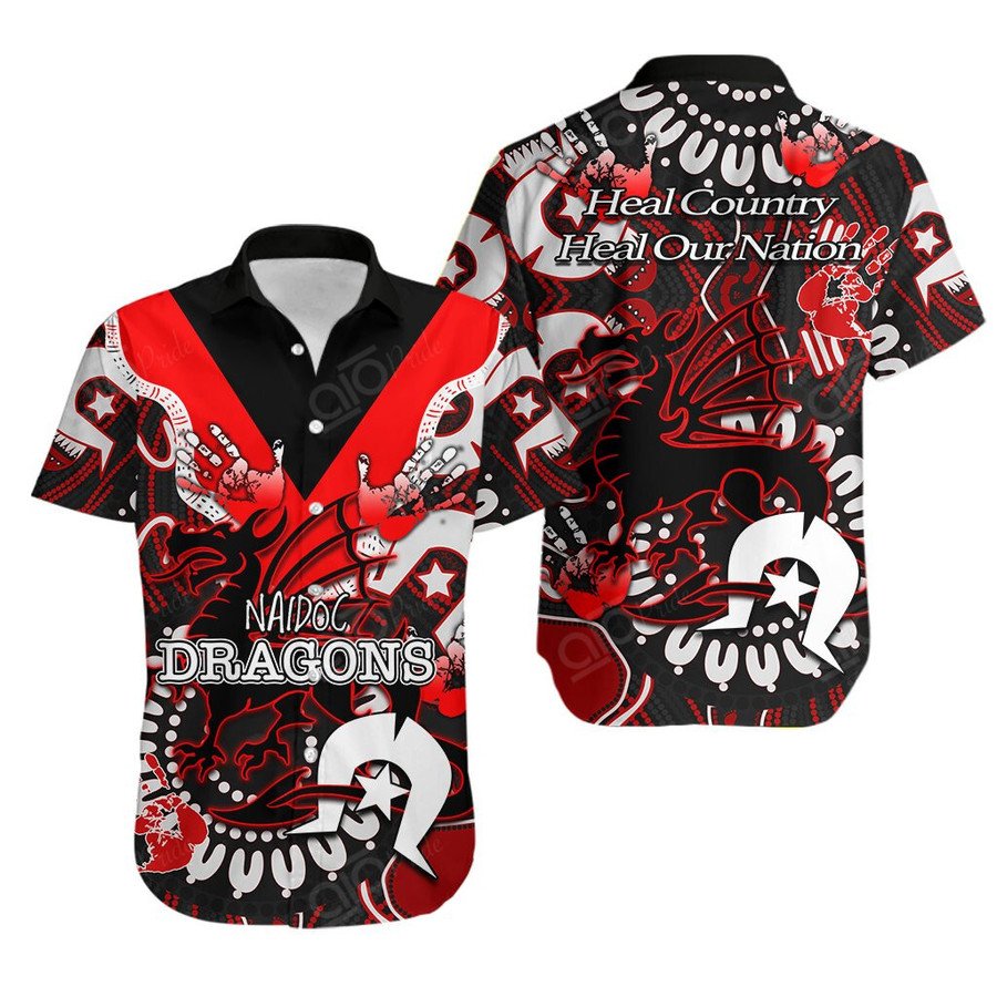 St. George Illawarra Dragons Symbol Anzac Indigenous Hawaiian Shirt Gift For Nrl Fans