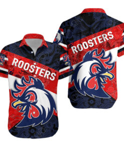 Nrl Sydney Roosters Logo With Palm Trees Patterns Pink Blue Hawaiian Shirt For Men Women Fans