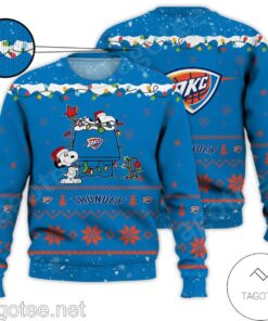 Oklahoma City Thunder Blue Snoopy Ugly Christmas Sweater 1