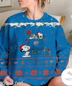 Oklahoma City Thunder Blue Snoopy Ugly Christmas Sweater 2