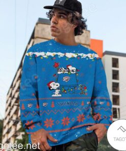 Oklahoma City Thunder Blue Snoopy Ugly Christmas Sweater 3