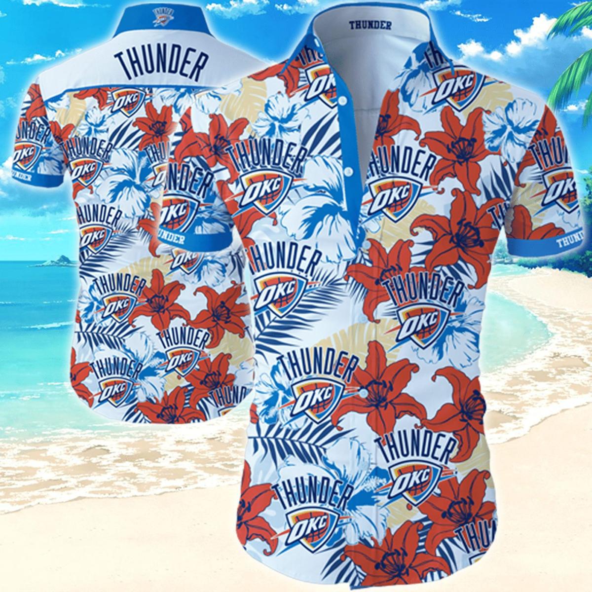 Nba Oklahoma City Thunder Logo Blue Orange Tropical Hawaiian Shirt Gift For Fans