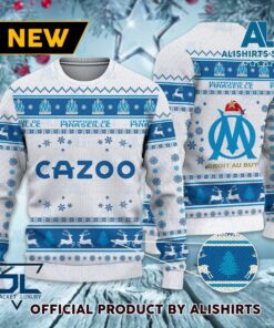 Olympique De Marseille White Blue Ugly Christmas Sweater For Fans