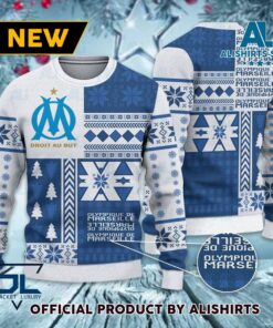 Olympique De Marseille White Blue Ugly Christmas Sweater Gift For Fans 1