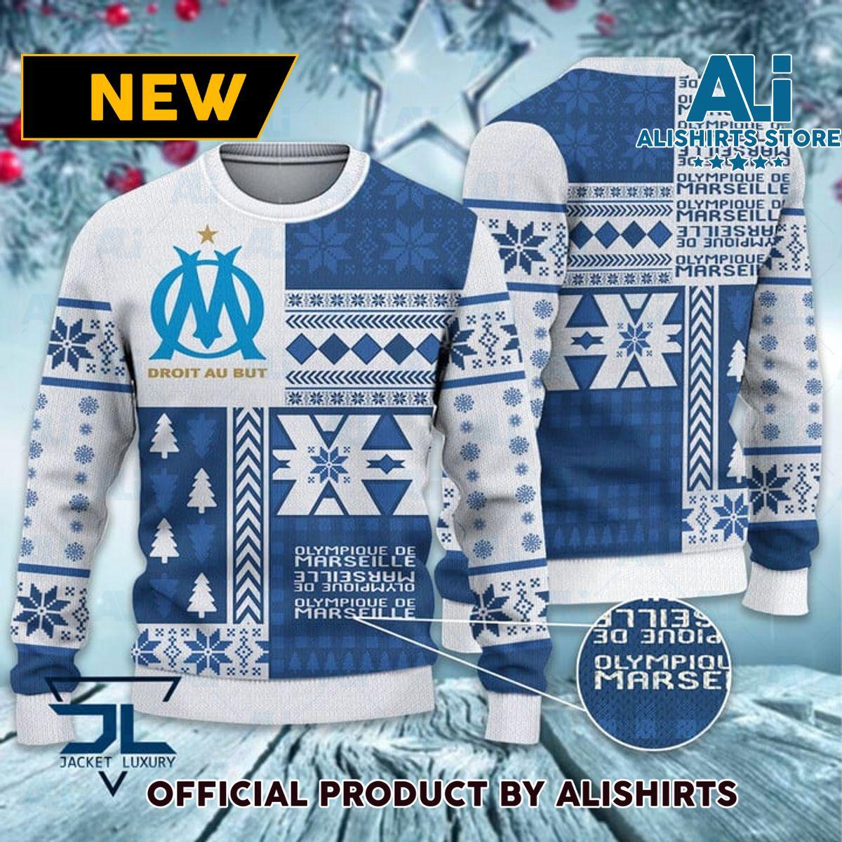 Olympique De Marseille Custom Name Limited Edition Santos Claus Ugly Christmas Sweater